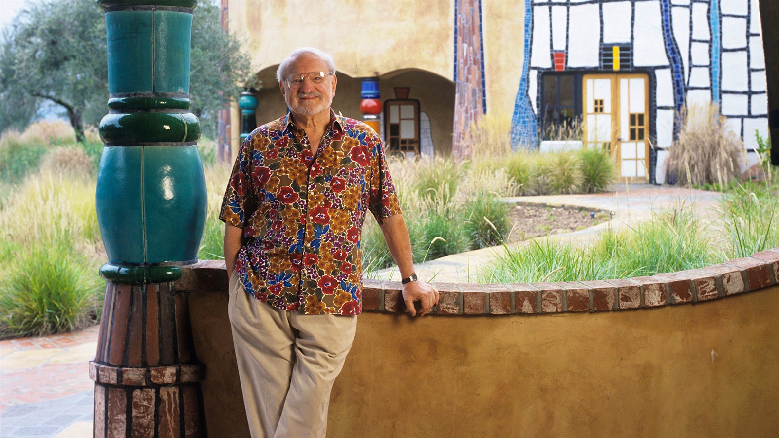 Carl Doumani at Quixote Winery, a building he commissioned from renowned Austrian artist Friedensreich Hundertwasser.